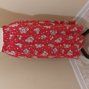 LOFT Floral Flowy Midi Skirt in Rich Red EUC
